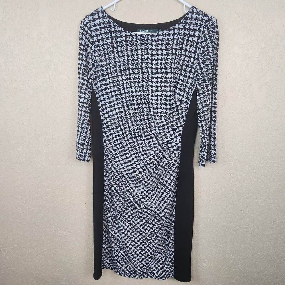Lauren Ralph Lauren Vintage Black and White Geometric Sheath Dress 12 (7358)